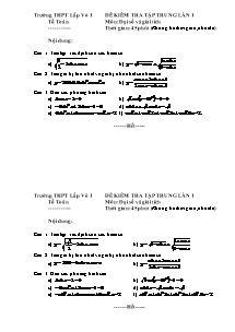 Đề kiểm tra tập trung lần 1 môn: Đại số và giải tích 11
