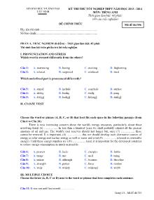 Đề Kỳ thi thử tốt nghiệp thpt năm học 2013 -2014 môn: tiếng anh thời gian làm bài: 60 phút