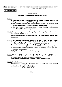 Đề thi chọn giáo viên dạy giỏi tỉnh cấp THPT Nghệ An chu kỳ 2008 – 2011 môn Toán