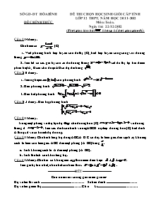 Đề thi chọn học sinh giỏi cấp tỉnh Hòa Bình lớp 12 THPT, năm học 2011 - 2012 môn: Toán