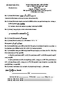 Đề thi chọn học sinh giỏi cấp tỉnh Hòa Bình lớp 12 THPT, năm học 2007 - 2008 môn: Toán