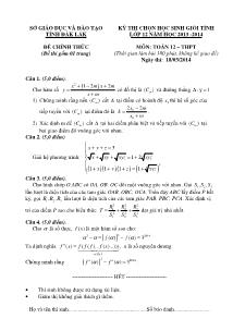 Đề thi chọn học sinh giỏi tỉnh ĐẮK LẮK lớp 12 năm học 2013 -2014 môn: Toán 12 – thpt