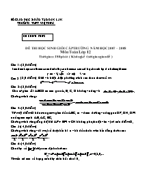Đề thi chọn học sinh giỏi tỉnh ĐĂK LĂK năm học 2007-2008 (đề chính thức) môn Toán lớp 12