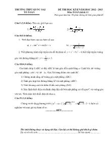 Đề thi học kì II môn: Toán; khối 11