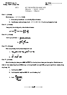 Đề thi kiểm tra học kì I môn: Toán 12 CB - Đề 1