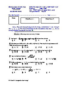 Đề thi Kiểm tra học kỳ 1 -Lớp 10 thpt phân ban năm học : 2006 – 2007 môn : toán (phần trắc nghiệm khách quan) thời gian làm bài : 30 phút