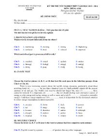 Đề thi Kỳ thi thử tốt nghiệp thpt năm học 2013 -2014 môn: tiếng anh thời gian làm bài: 60 phút