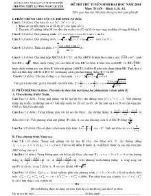 Đề thi thử tuyển sinh đại học năm 2014 môn: toán - Khối a, b, a1. thời gian làm bài 180 phút, không kể thời gian phát đề