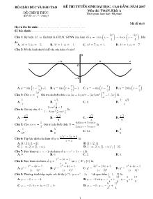 Đề thi trắc nghiệm môn thi: Toán, Khối A
