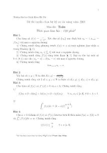 Đề thi tuyển chọn hệ kỹ sư tài năng năm 2001 Môn thi :Toán Thời gian làm bài : 120 phút