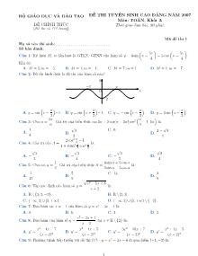 Đề thi tuyển sinh cao đẳng năm 2007 môn: toán, khối a thời gian làm bài: 90 phút