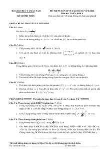 Đề thi tuyển sinh cao đẳng năm 2008 môn thi: Toán, khối A