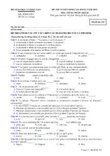 Đề thi tuyển sinh cao đẳng năm 2013 môn: tiếng pháp; khối d thời gian làm bài: 90 phút, không kể thời gian phát đề