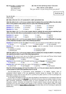 Đề thi tuyển sinh đại học năm 2013 môn: Tiếng anh; khối D - Mã đề thi 491