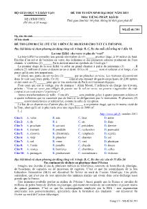 Đề thi tuyển sinh đại học năm 2013 môn: Tiếng Pháp; khối D - Mã đề thi 391