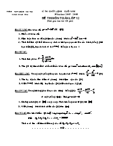 Kì thi chất lượng cuối năm năm học 2007 - 2008 đề thi môn toán lớp 12 (thời gian làm bài 150 phút)