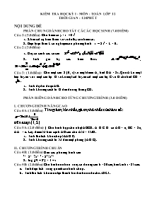 Kiểm tra học kỳ I - Môn: Toán lớp 12 (120 phút)