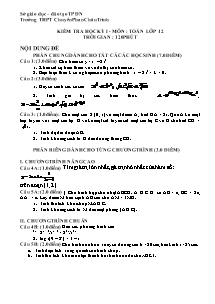 Kiểm tra học kỳ I - Môn: Toán lớp 12 Trường THPT Chuyên Phan Châu Trinh