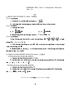 Kiểm tra môn: Toán – chương trình phân ban lớp 12