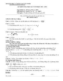 Kỳ kiểm tra học kì 2 năm học 2012 -2013 môn kiểm tra: toán lớp: 12
