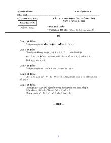 Kỳ thi chọn học sinh giỏi lớp 12 vòng tỉnh năm học 2010 - 2011  môn thi: toán  thời gian: 180 phút (không kể thời gian giao đề)