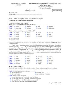 Kỳ thi thử tốt nghiệp thpt năm học 2013 -2014 môn: tiếng anh thời gian làm bài: 60 phút