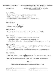 Kỳ thi tốt nghiệp trung học phổ thông lần 2 năm 2007 môn thi: toán - Bổ túc trung học phổ thông thời gian làm bài: 150 phút, không kể thời gian giao đề