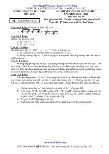 Kỳ thi tuyển sinh lớp 10 thpt năm học 2011 – 2012 môn thi : toán thời gian làm bài : 120 phút, không kể thời gian giao đề