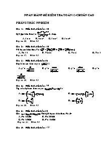 Ngân hàng đề kiểm tra toán 12-Chuẩn cao