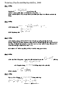 Toán học, Tuyển sinh Đại học khối A, 2003Tuyển sinh Đại học khối A, 2003