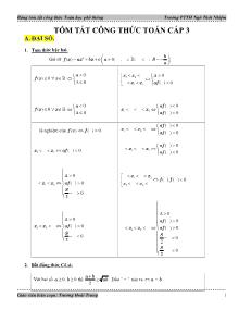 Tóm tắt công thức Toán cấp 3