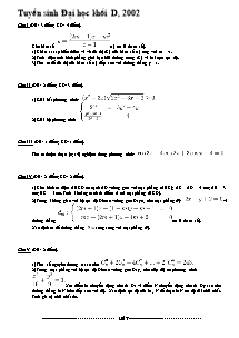 Tuyển sinh Đại học khối D, năm 2002 môn toán