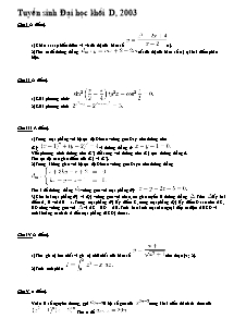 Tuyển sinh Đại học khối D, năm 2003 môn toán