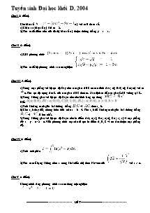 Tuyển sinh Đại học khối D, năm 2004 môn toán