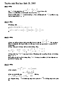 Tuyển sinh Đại học khối D, năm 2005 môn toán