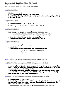 Tuyển sinh Đại học khối D, năm 2006 môn toán