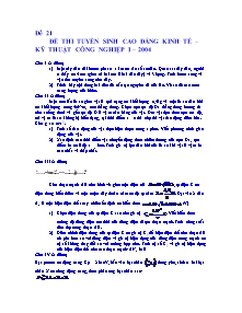 Đề thi tuyển sinh Cao đẳng kinh tế kỹ thuật công nghiệp I năm 2004 - Đề 21