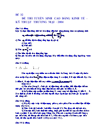 Đề thi tuyển sinh Cao đẳng kinh tế kỹ thuật thương mại năm 2004 - Đề 32