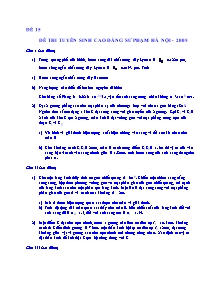 Đề thi tuyển sinh cao đẳng sư phạm Hà Nội năm 200 5 - Đề 15