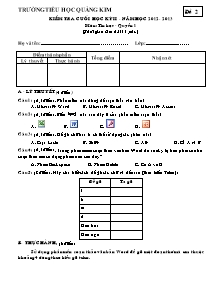 Kiểm tra cuối học kỳ II - Năm học 2012 - 2013 môn: Tin học - Quyển 1 - Trường tiểu học Quảng Kim - Đề 2