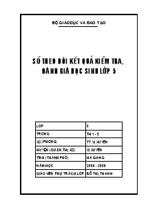 Bìa mẫu: Sổ theo dõi kết quả kiểm tra, đánh giá học sinh lớp 5