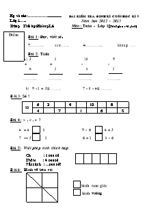 Bài kiểm tra định kì cuối học kì I năm học 2012 - 2013 môn: Toán học lớp 1