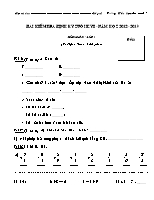 Bài kiểm tra định kỳ cuối kỳ I - Năm học 2012 - 2013 môn Toán lớp 1