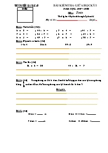 Bài kiểm tra giữa học kì I năm học: 2007 - 2008 môn Toán 2