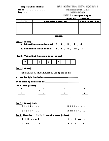 Bài kiểm tra giữa học kỳ năm học: 2013 – 2014 môn: Toán lớp: 1