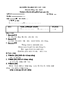Bài kiểm tra học kì I 2007 - 2008 môn thi: Tiếng Việt - khối 1