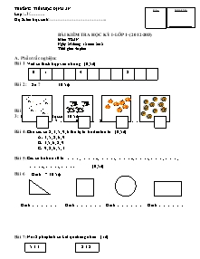 Bài kiểm tra học kỳ I - Lớp 1 - (năm 2012 - 2013) môn: Toán - Trường tiểu học Định An