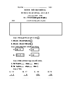 Bài kiểm tra khảo sát chất lượng giữa học kỳ II năm học: 2007 - 2008 môn: Toán