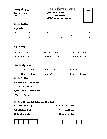 Bài kiểm tra lớp 1 học kì 1 - Năm học môn: Toán
