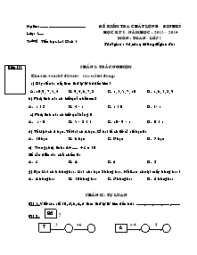 Đề kiểm tra chất lượng định kì học kỳ I - Năm học: 2013 – 2014 môn: Toán lớp 1